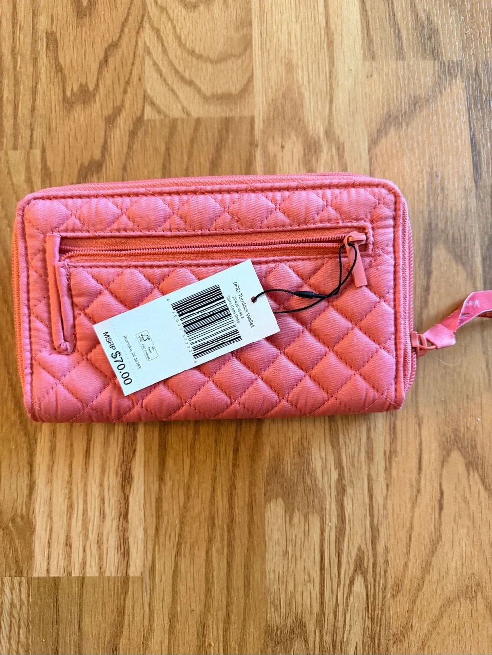 Quilted Terra Cotta Rose Zip-Around Phone Wallet with Turn-Lock